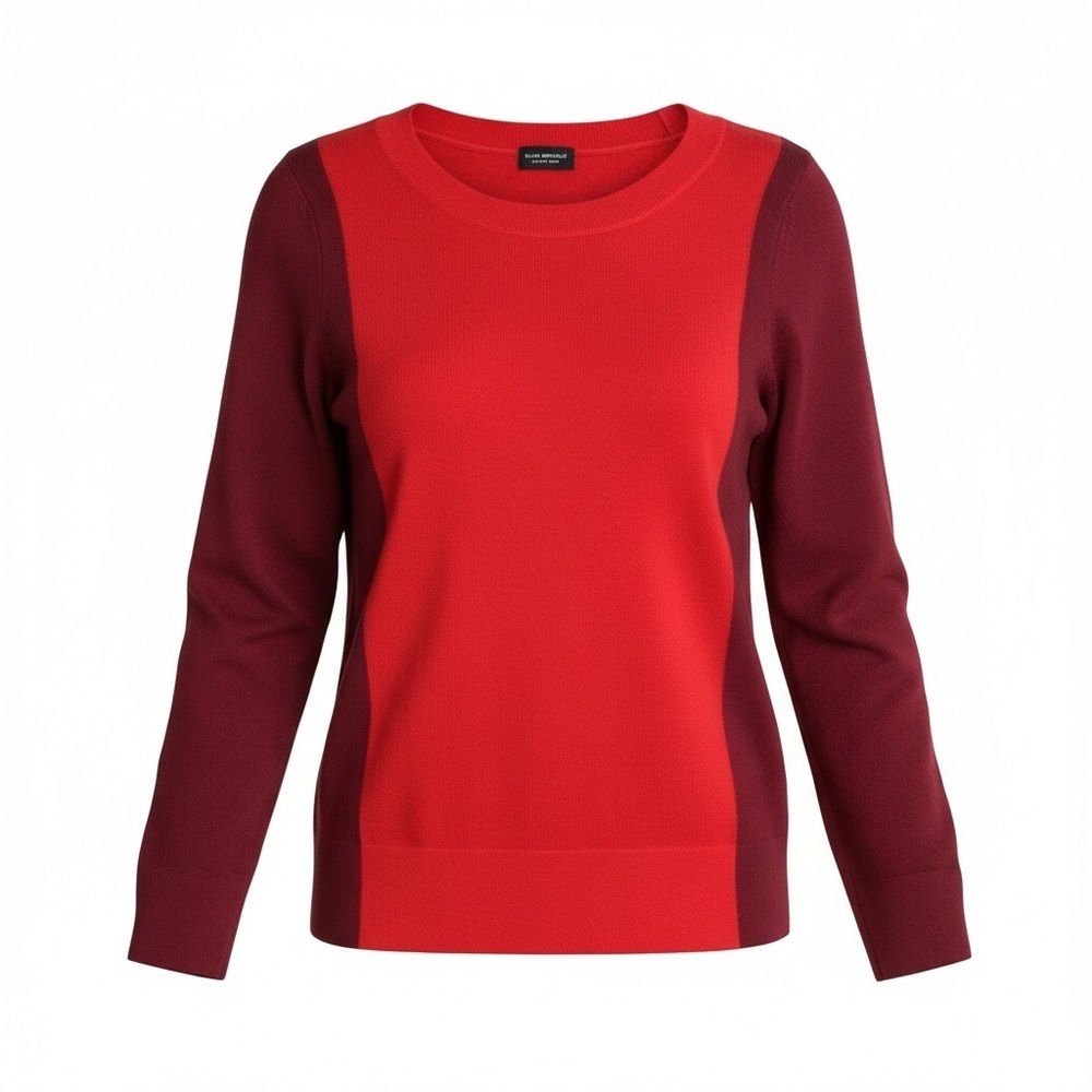 Club Monaco 100% Wool Fine Knit Italian Yarn Color Block Sweater Red & Oxblood S